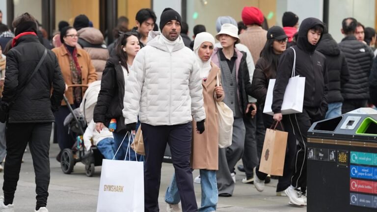Busy UK high street on Boxing Day